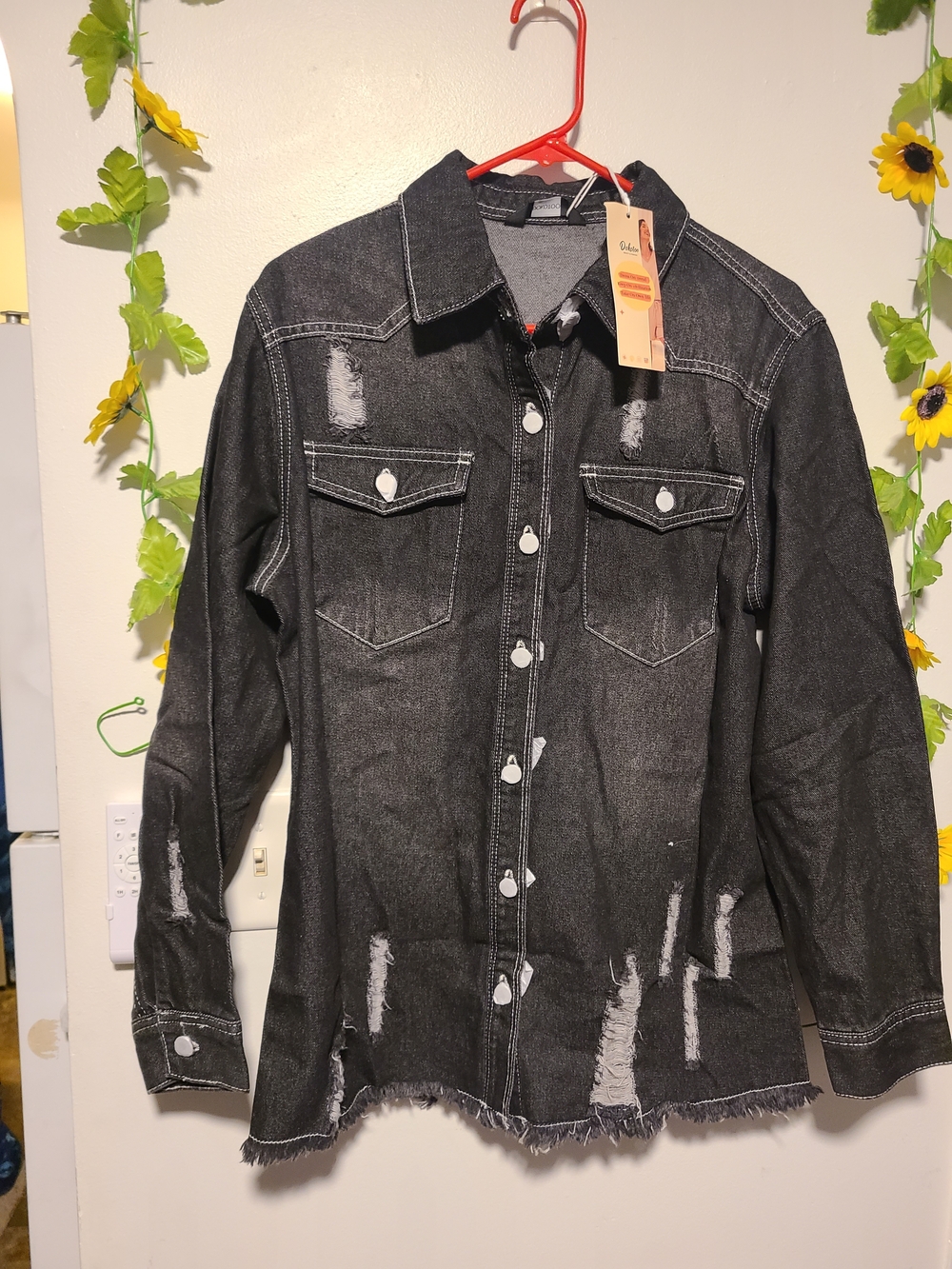 Dokotoo Large Womens Button Down Oversized Distressed Denim Shacket